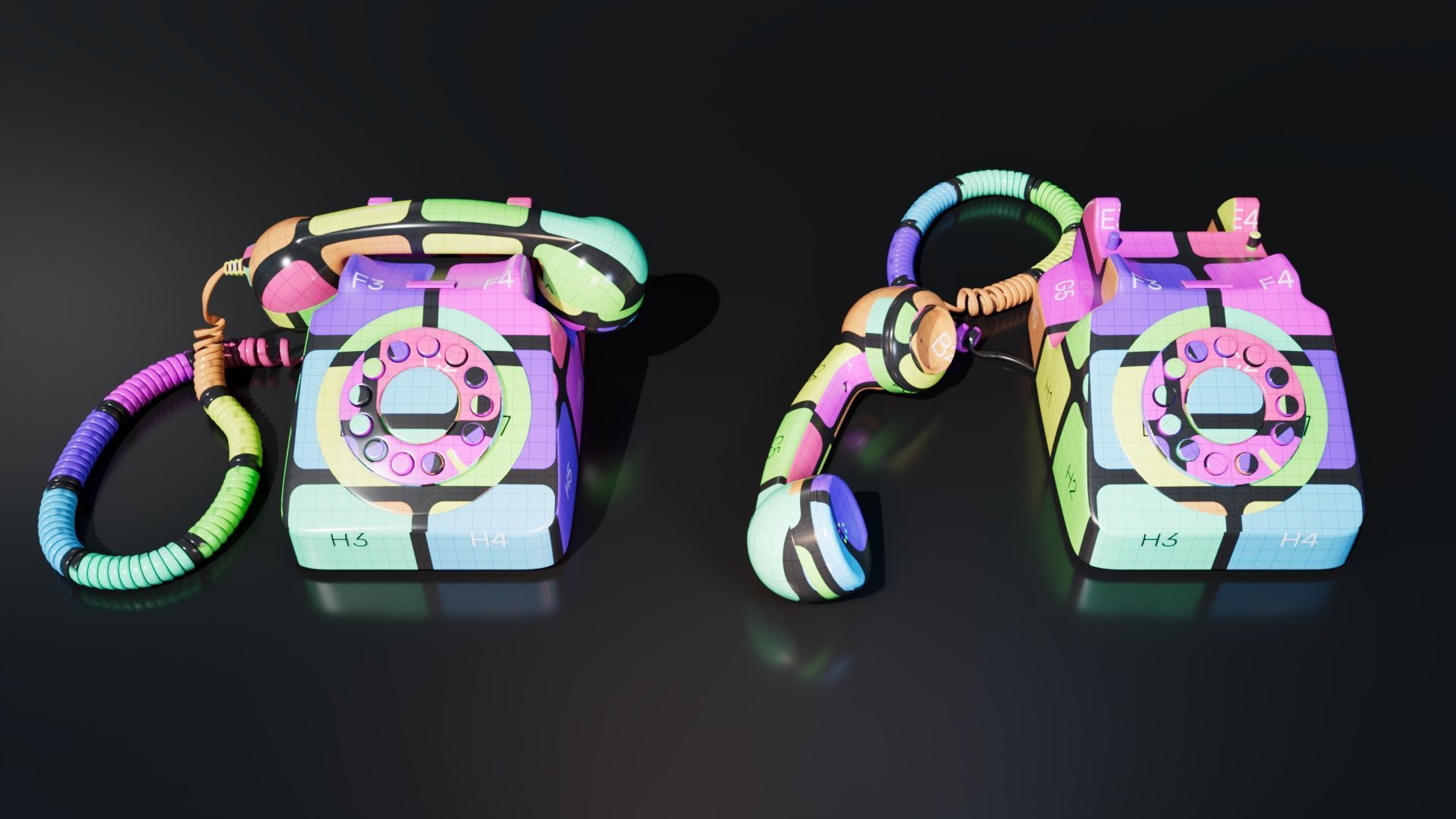 Retro Telephone Low-poly 3D model_8