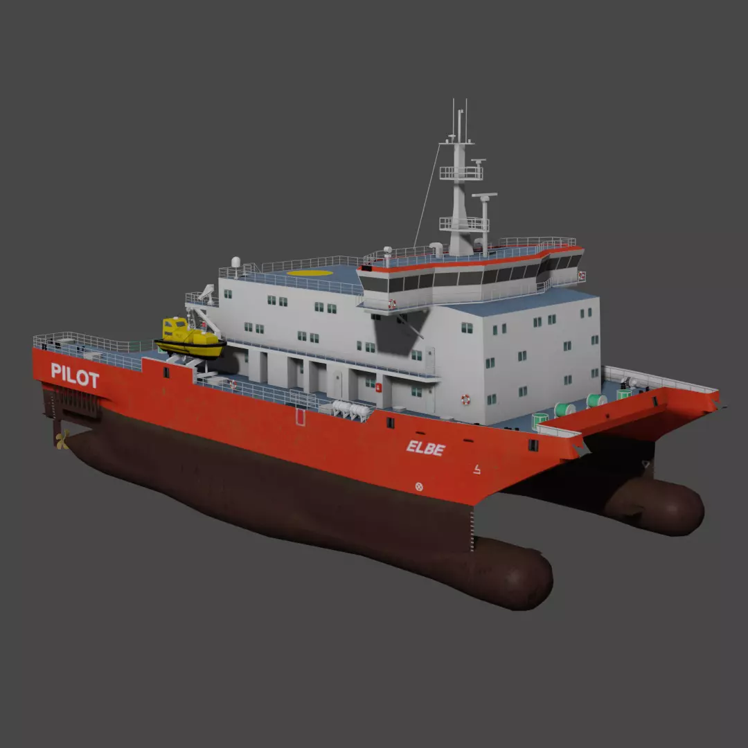 Elbe pilot station vessel 3D Low-poly 3D model_0