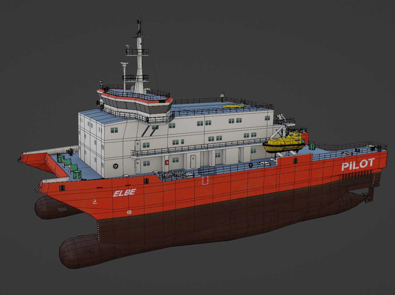 Elbe pilot station vessel 3D Low-poly 3D model_2