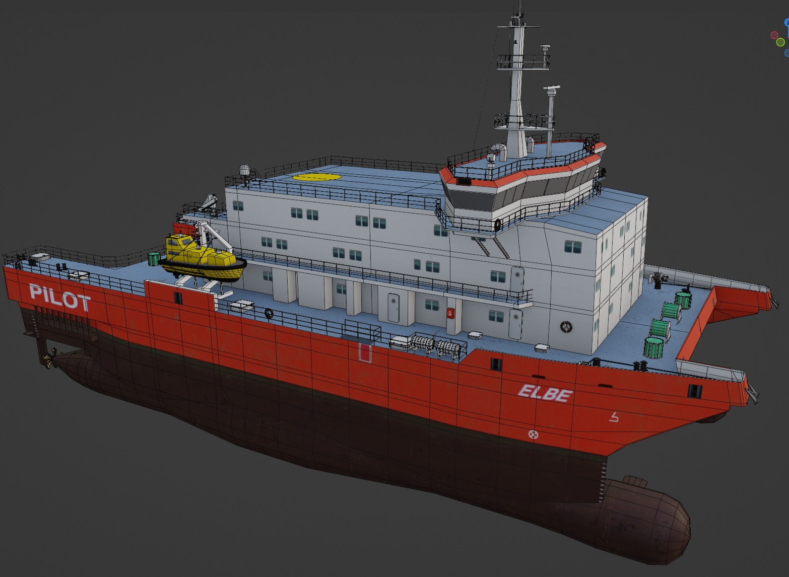 Elbe pilot station vessel 3D Low-poly 3D model_3