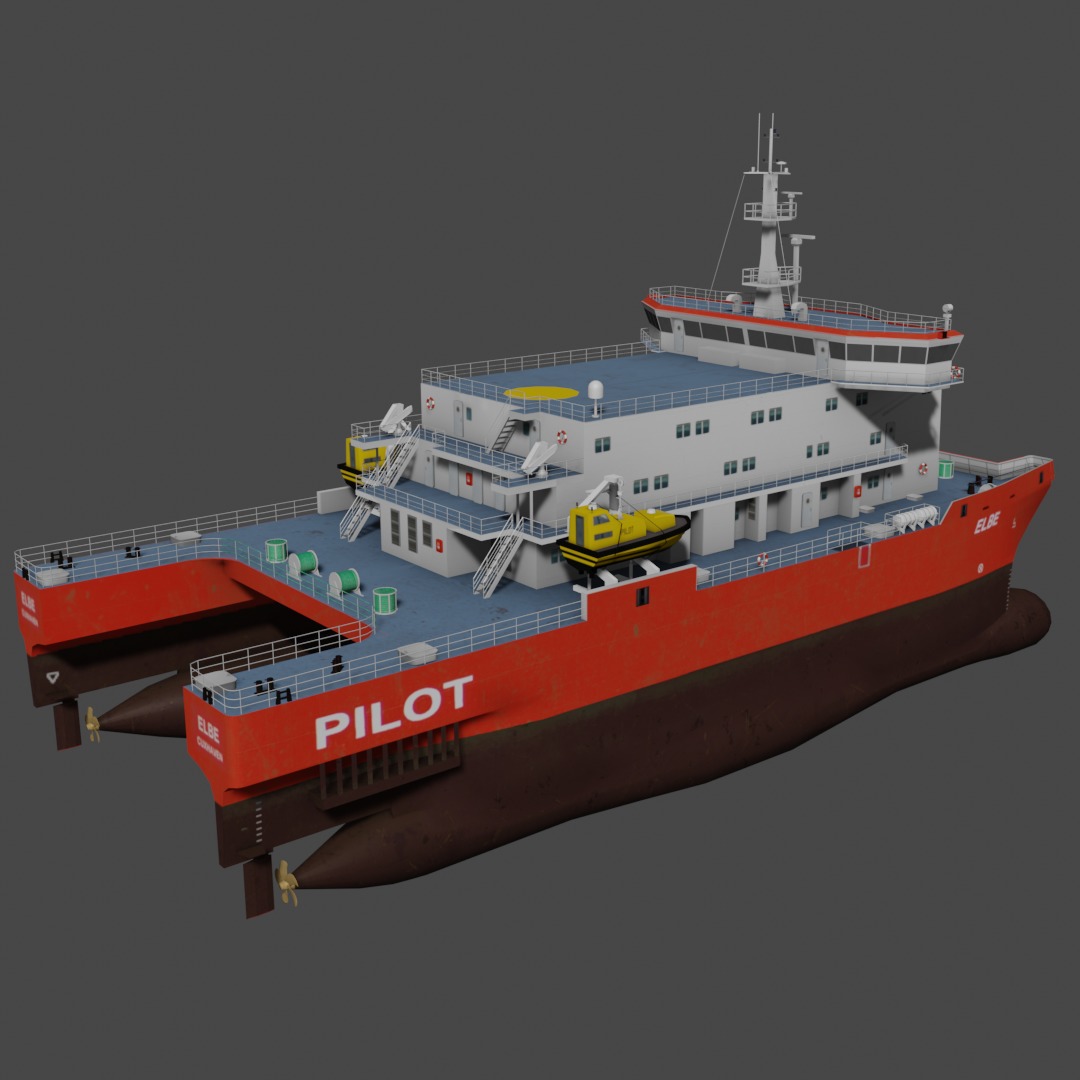 Elbe pilot station vessel 3D Low-poly 3D model_7