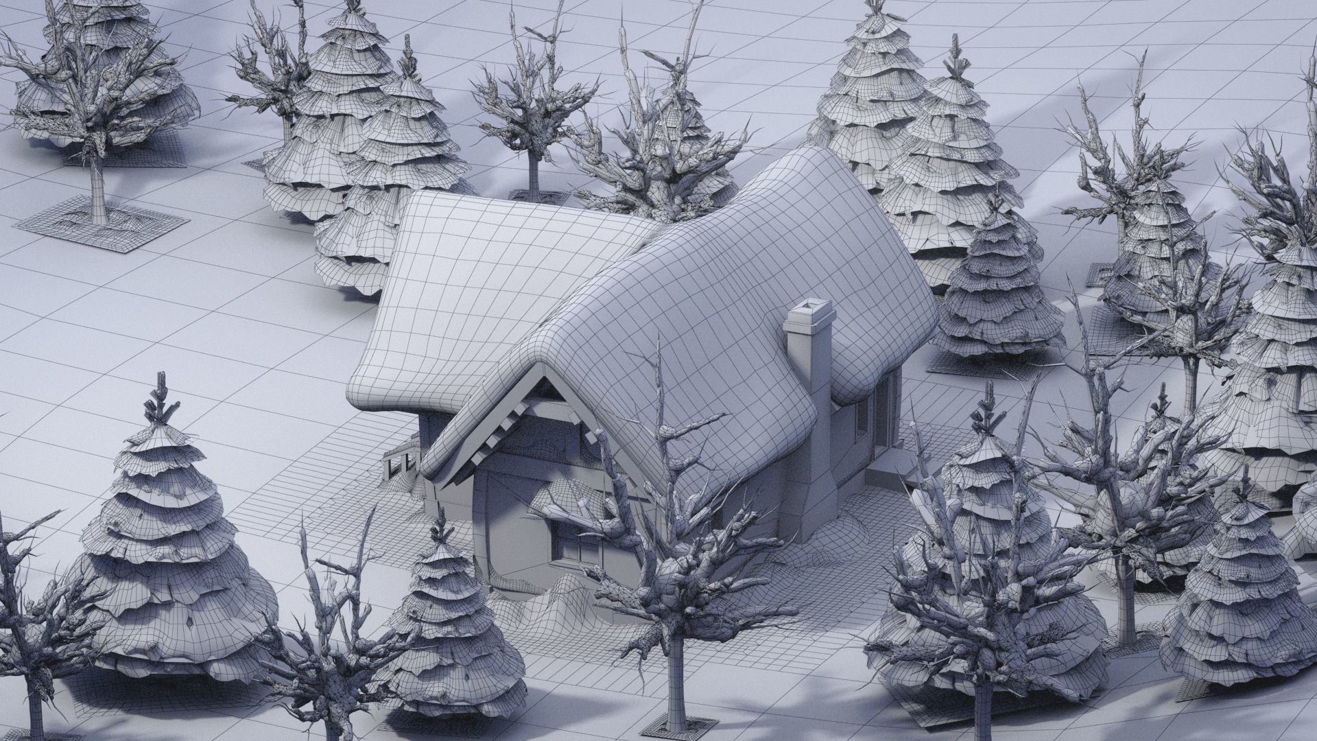Cartoon winter wooden houses  3D model_9