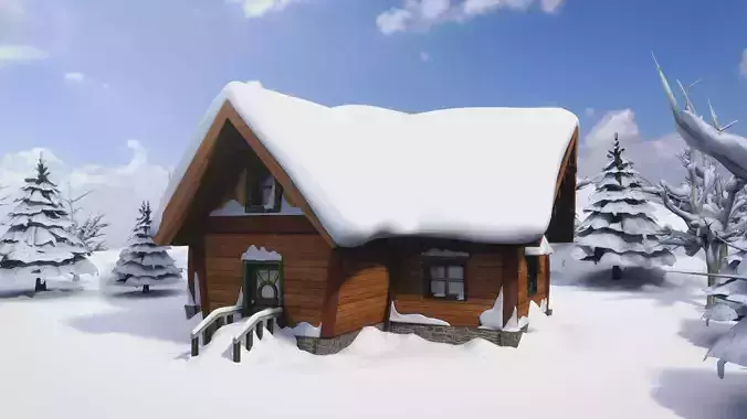 Cartoon winter wooden houses  3D model