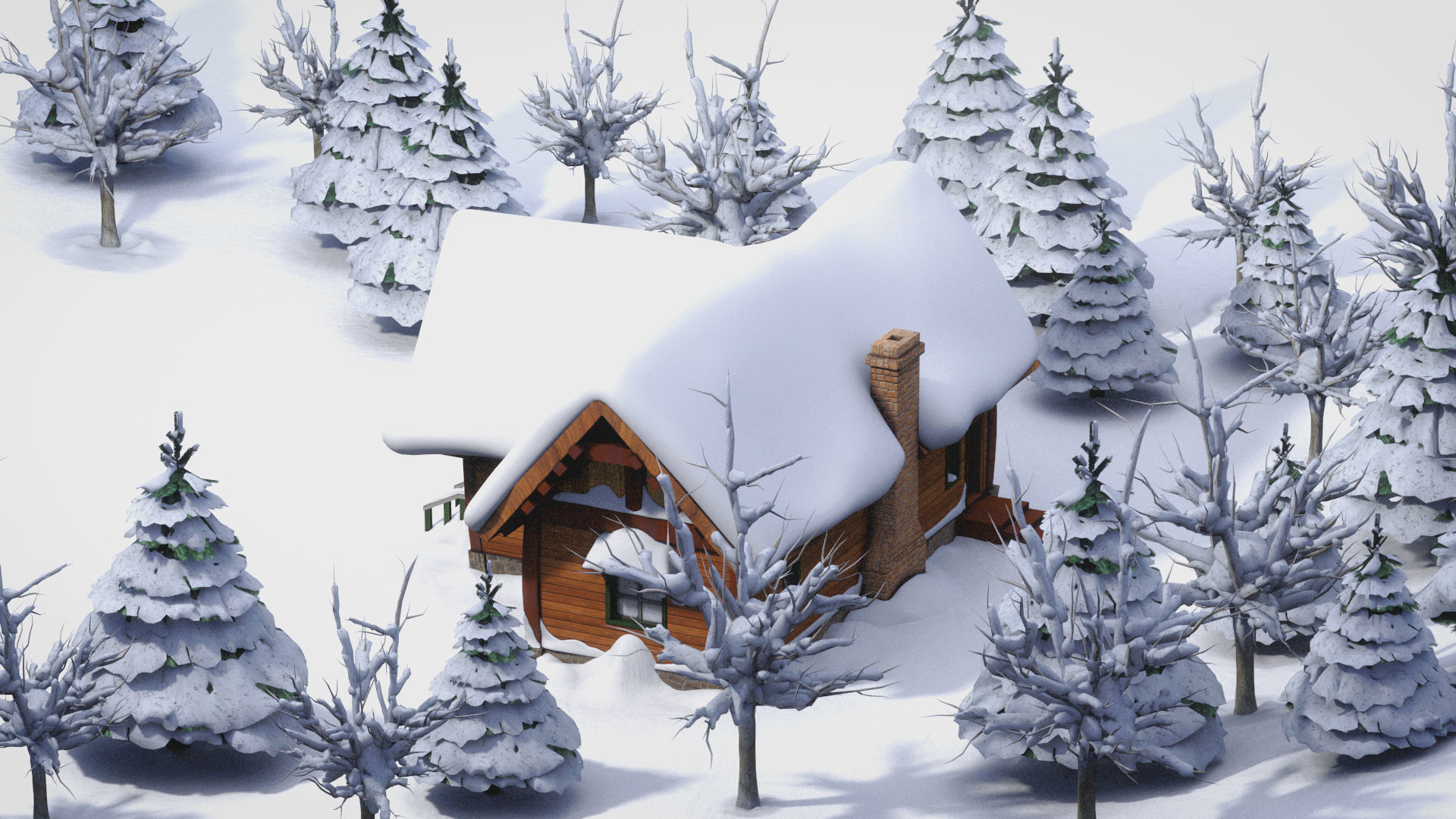 Cartoon winter wooden houses  3D model_4