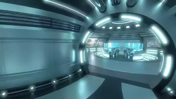 Lowpoly Scifi Interior corridor and control room 3D model