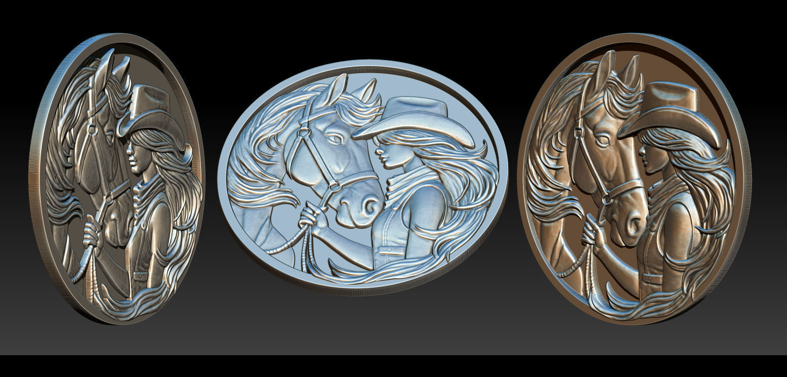 Cowboy Girl Relief Model 3D print model_5