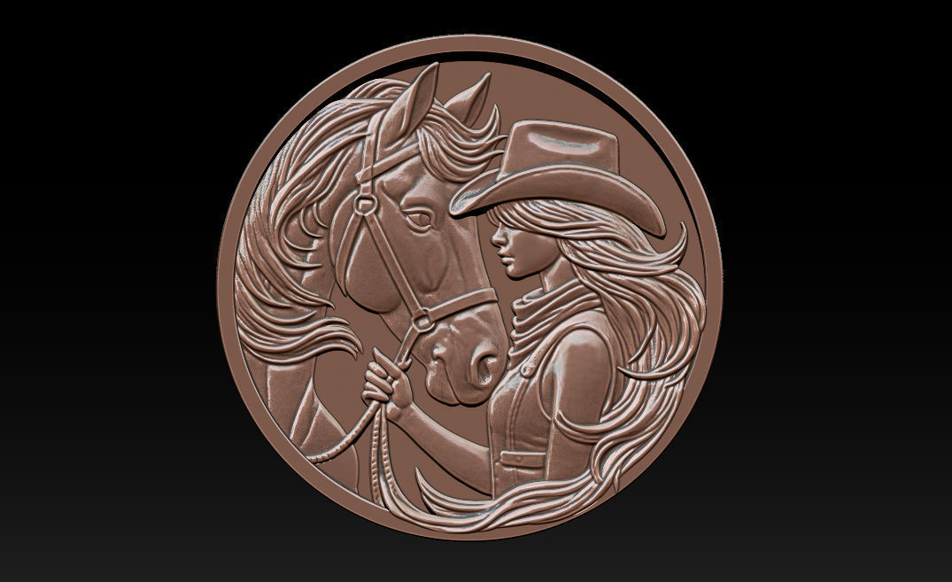Cowboy Girl Relief Model 3D print model_8