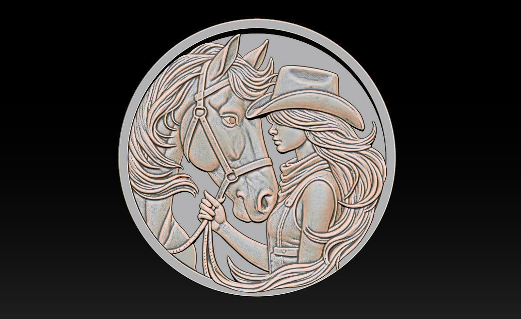 Cowboy Girl Relief Model 3D print model_9