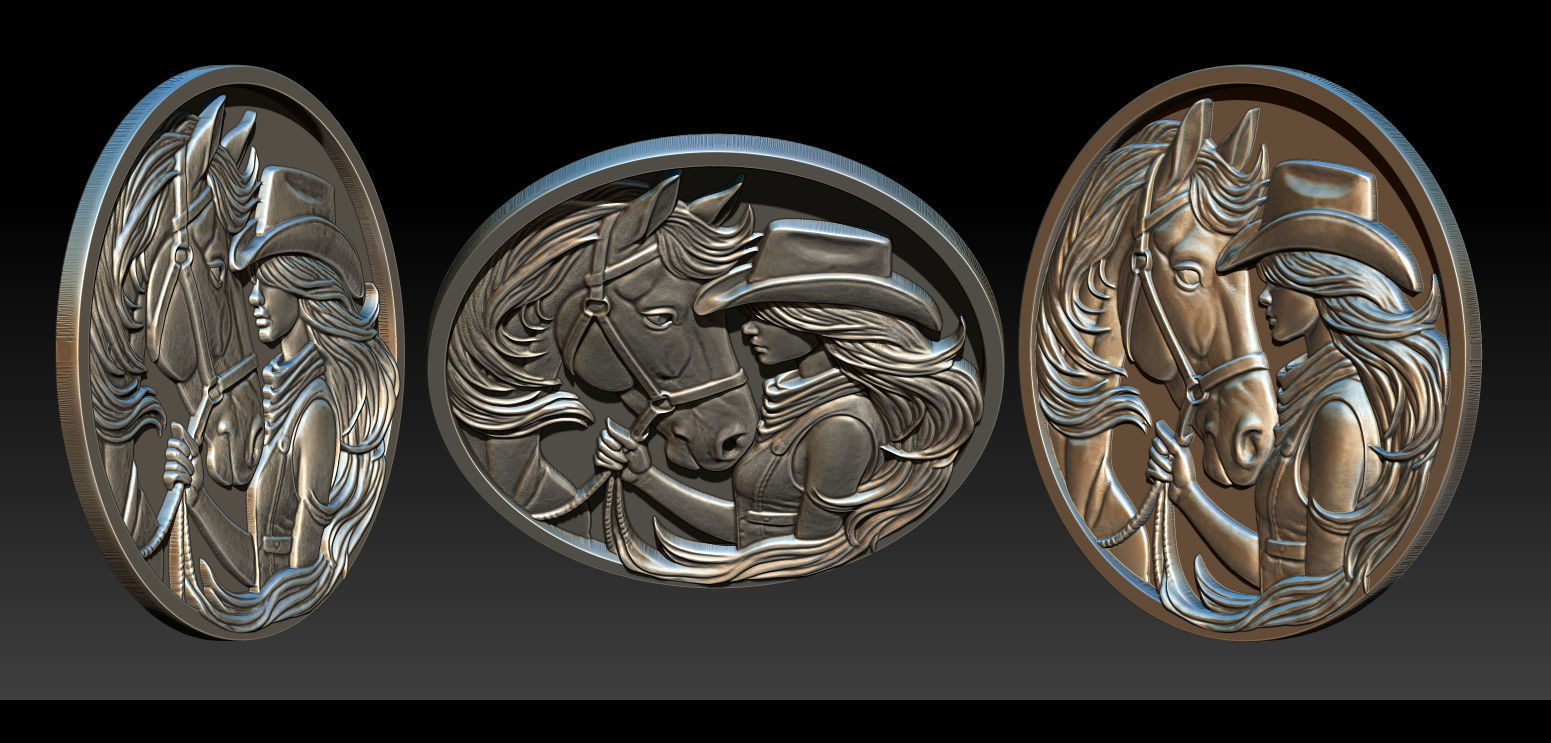 Cowboy Girl Relief Model 3D print model_6
