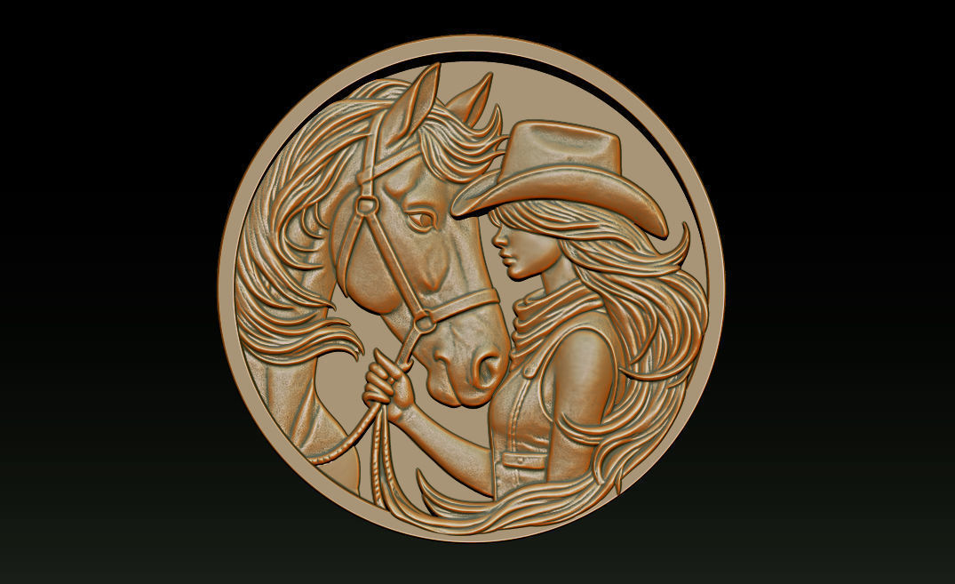 Cowboy Girl Relief Model 3D print model_7