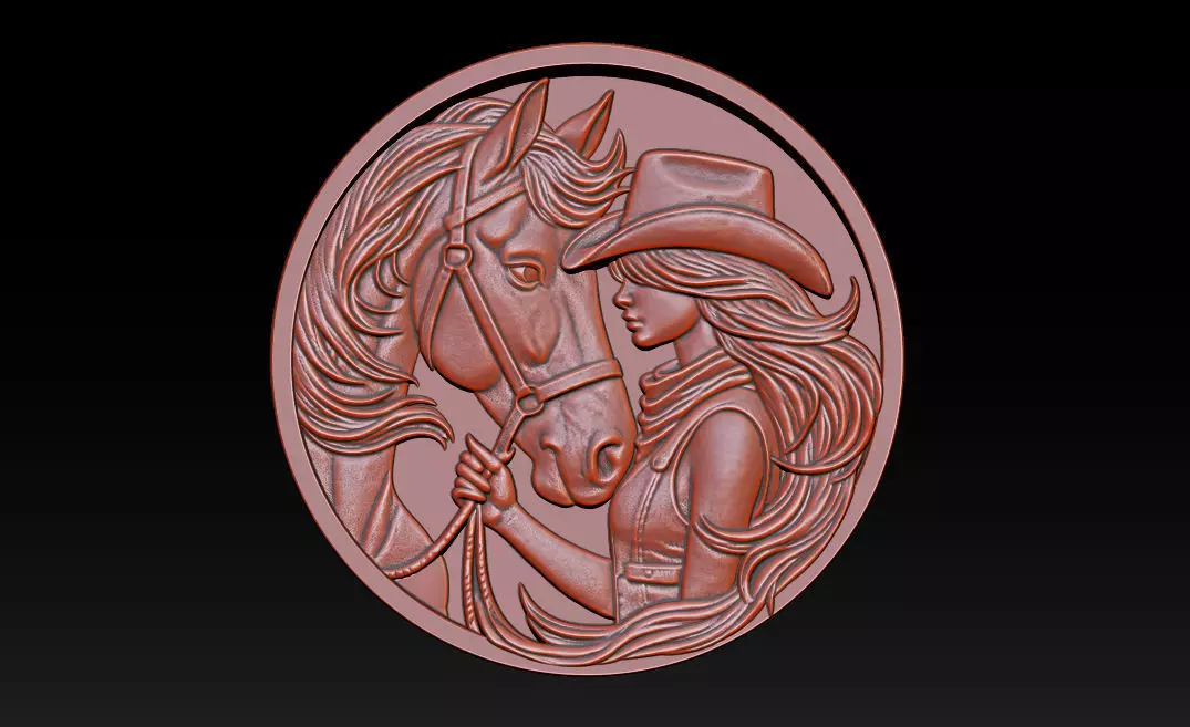 Cowboy Girl Relief Model 3D print model_0