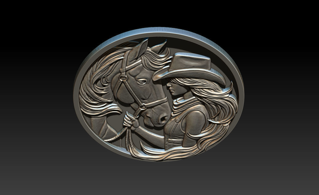 Cowboy Girl Relief Model 3D print model_3