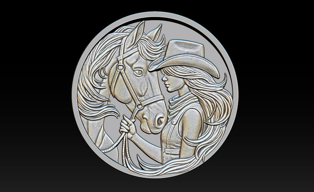 Cowboy Girl Relief Model 3D print model_11