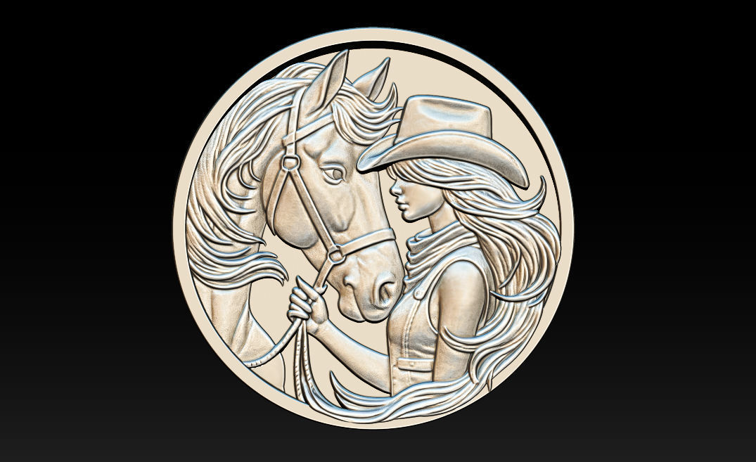 Cowboy Girl Relief Model 3D print model_12