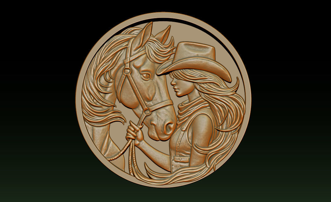 Cowboy Girl Relief Model 3D print model_14