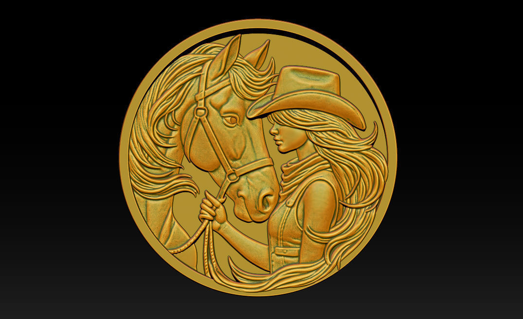 Cowboy Girl Relief Model 3D print model_10