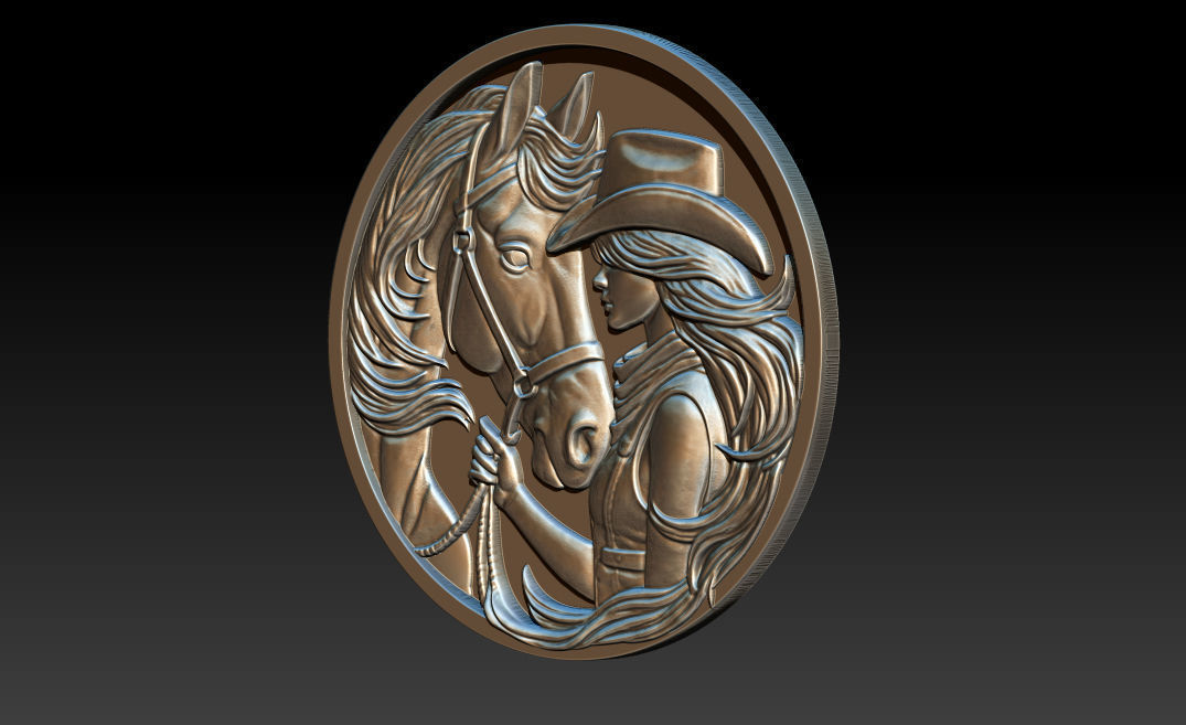 Cowboy Girl Relief Model 3D print model_1