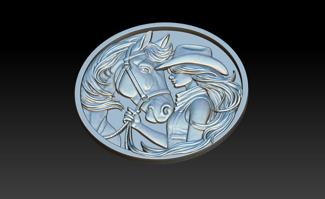 Cowboy Girl Relief Model 3D print model_4