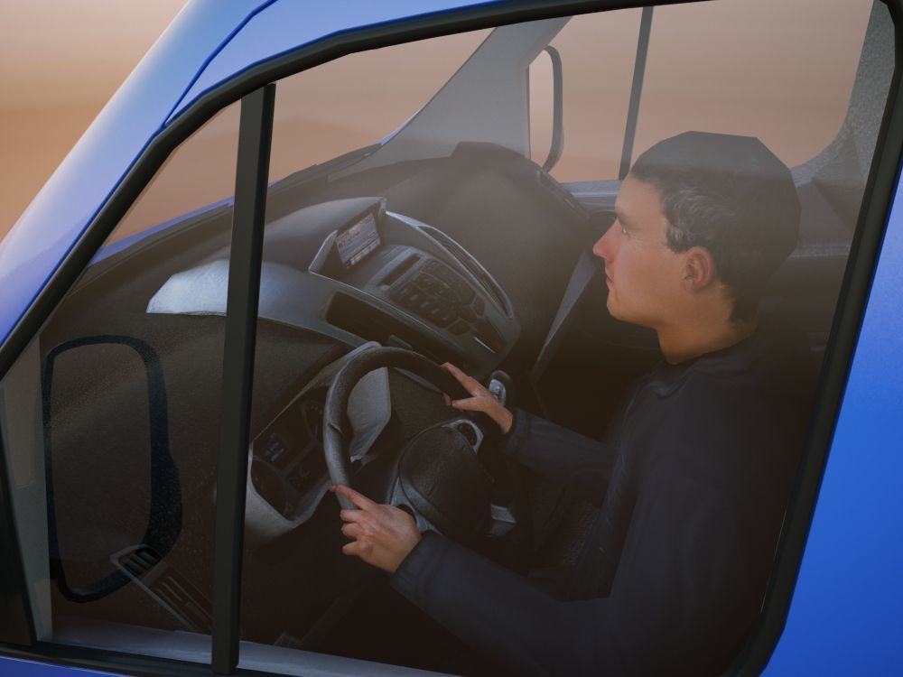 v6 Flatbed VAN with driver Low-poly 3D model_11