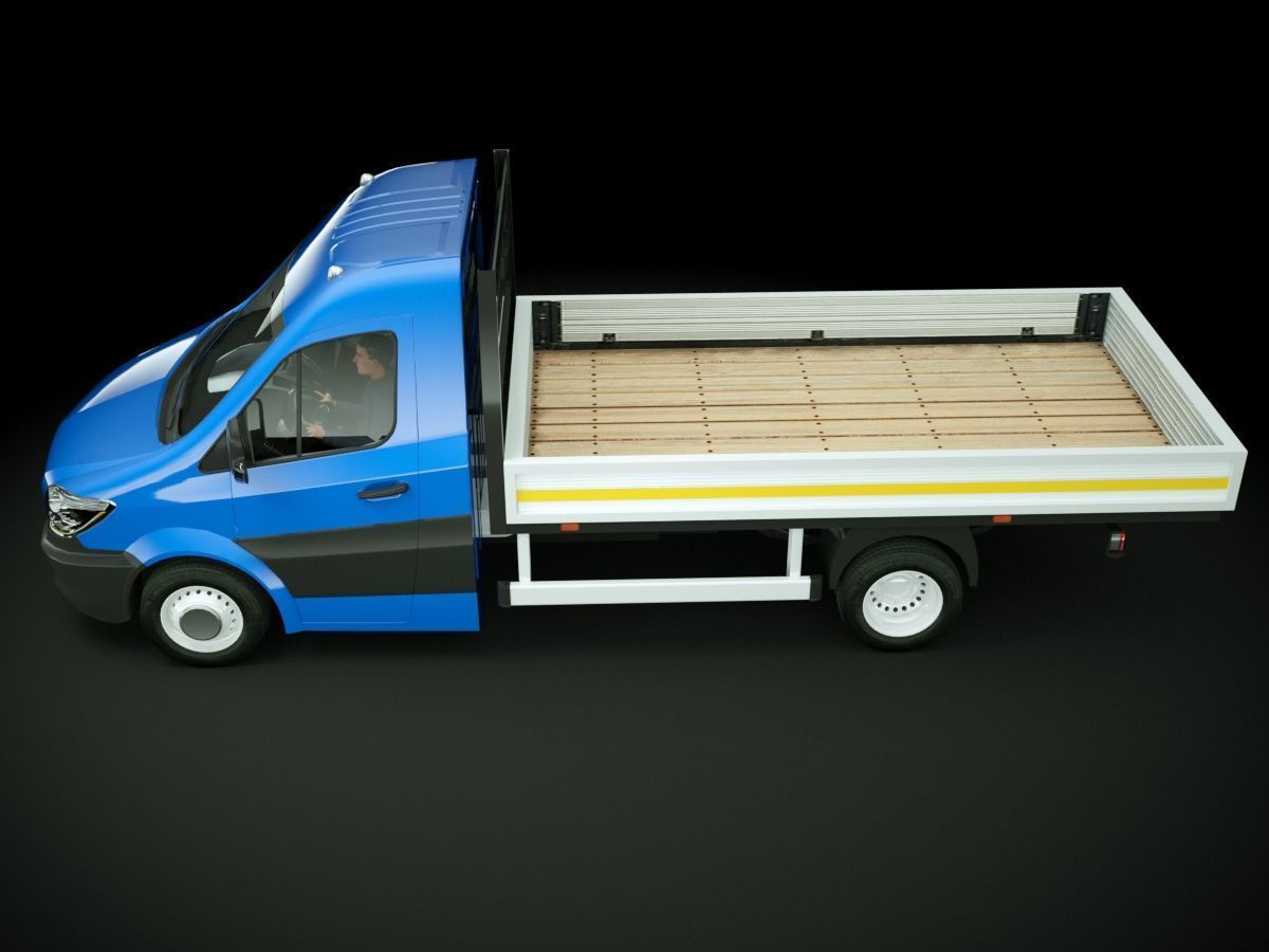 v6 Flatbed VAN with driver Low-poly 3D model_1