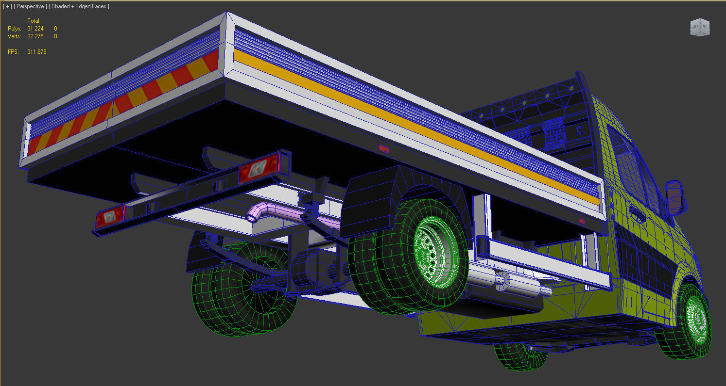 v6 Flatbed VAN with driver Low-poly 3D model_3