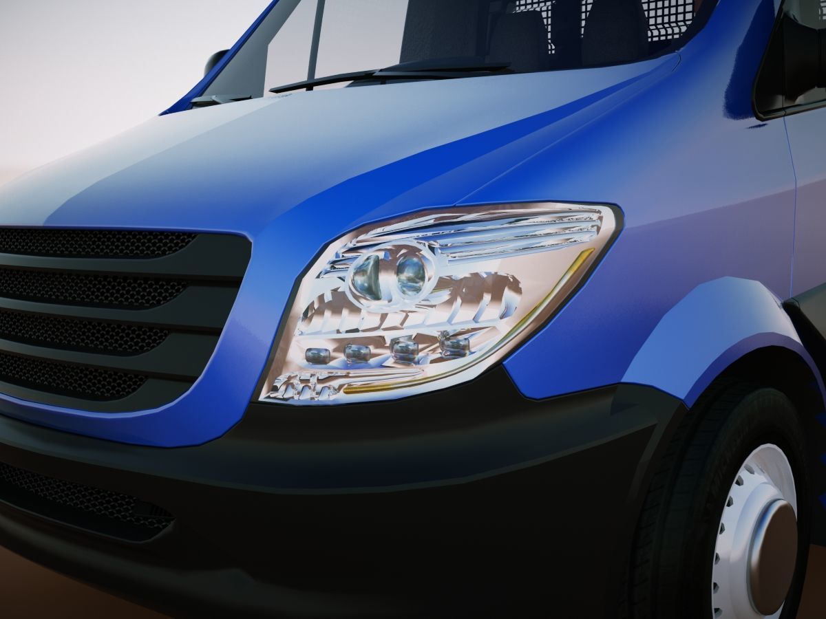 v6 Flatbed VAN with driver Low-poly 3D model_5