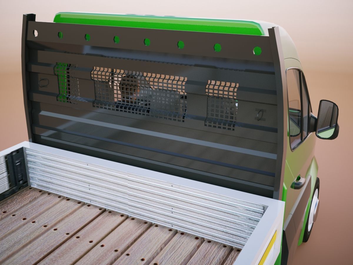 v6 Flatbed VAN with driver Low-poly 3D model_7