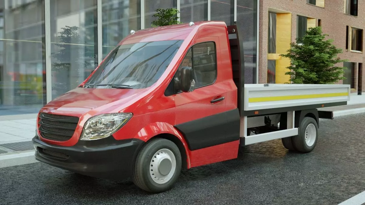 v6 Flatbed VAN with driver Low-poly 3D model_0