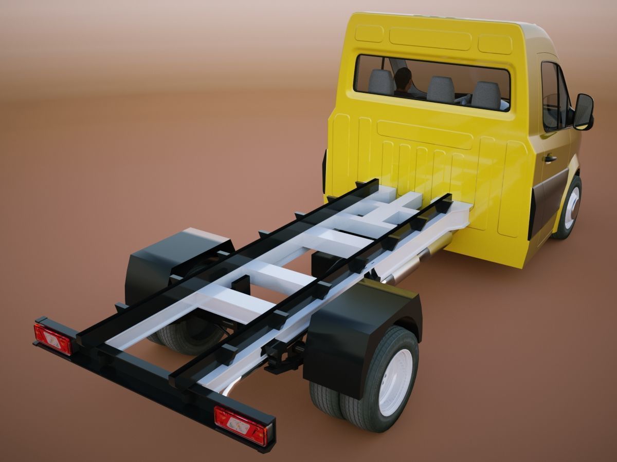 v6 Flatbed VAN with driver Low-poly 3D model_9