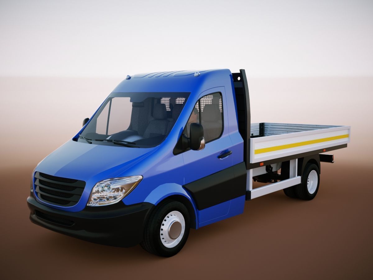 v6 Flatbed VAN with driver Low-poly 3D model_2