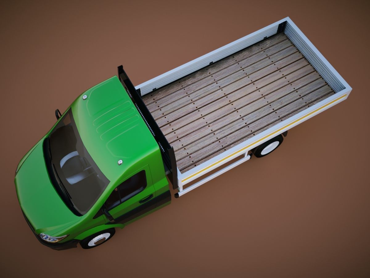v6 Flatbed VAN with driver Low-poly 3D model_6