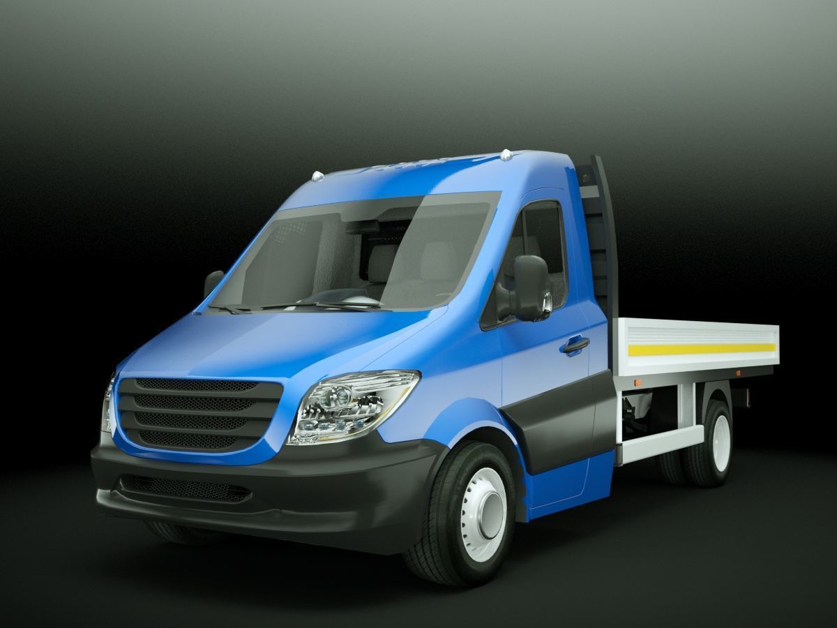 v6 Flatbed VAN with driver Low-poly 3D model_12