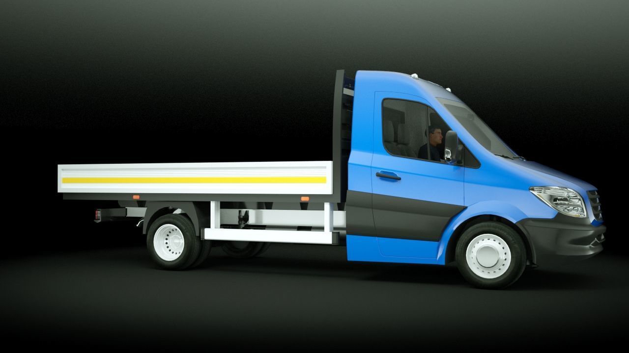 v6 Flatbed VAN with driver Low-poly 3D model_14