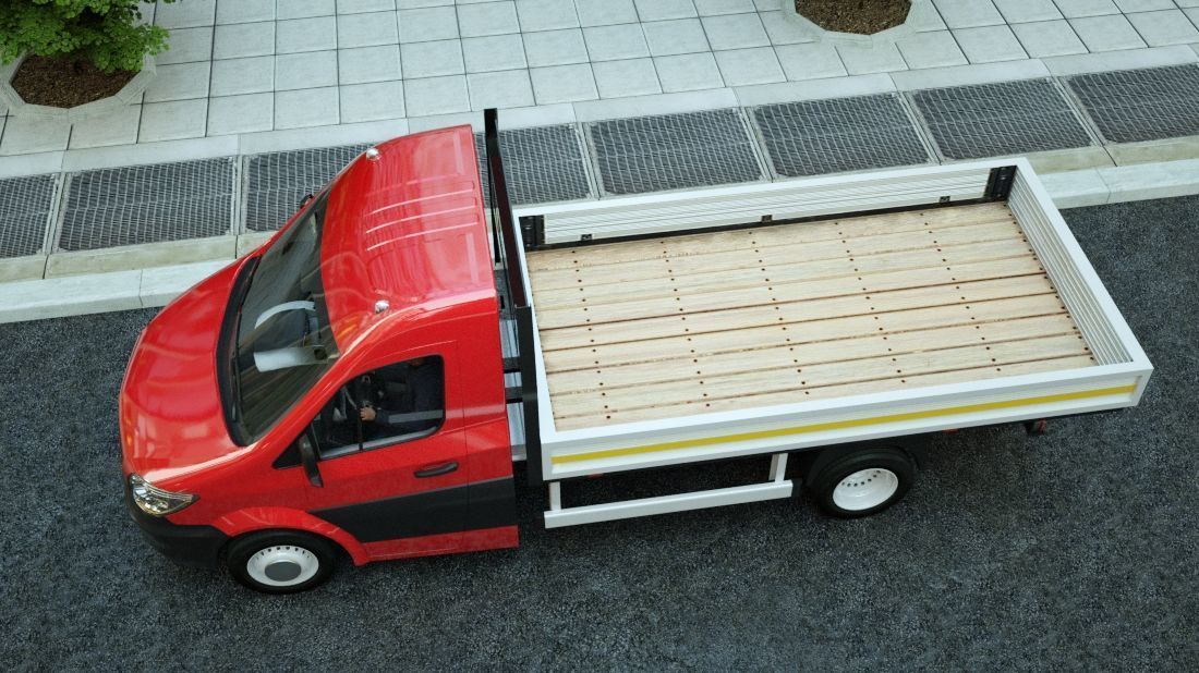 v6 Flatbed VAN with driver Low-poly 3D model_15