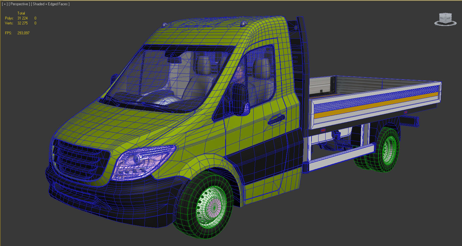v6 Flatbed VAN with driver Low-poly 3D model_4