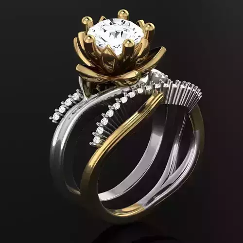 Engagement Ring with flower head and matching band 4877