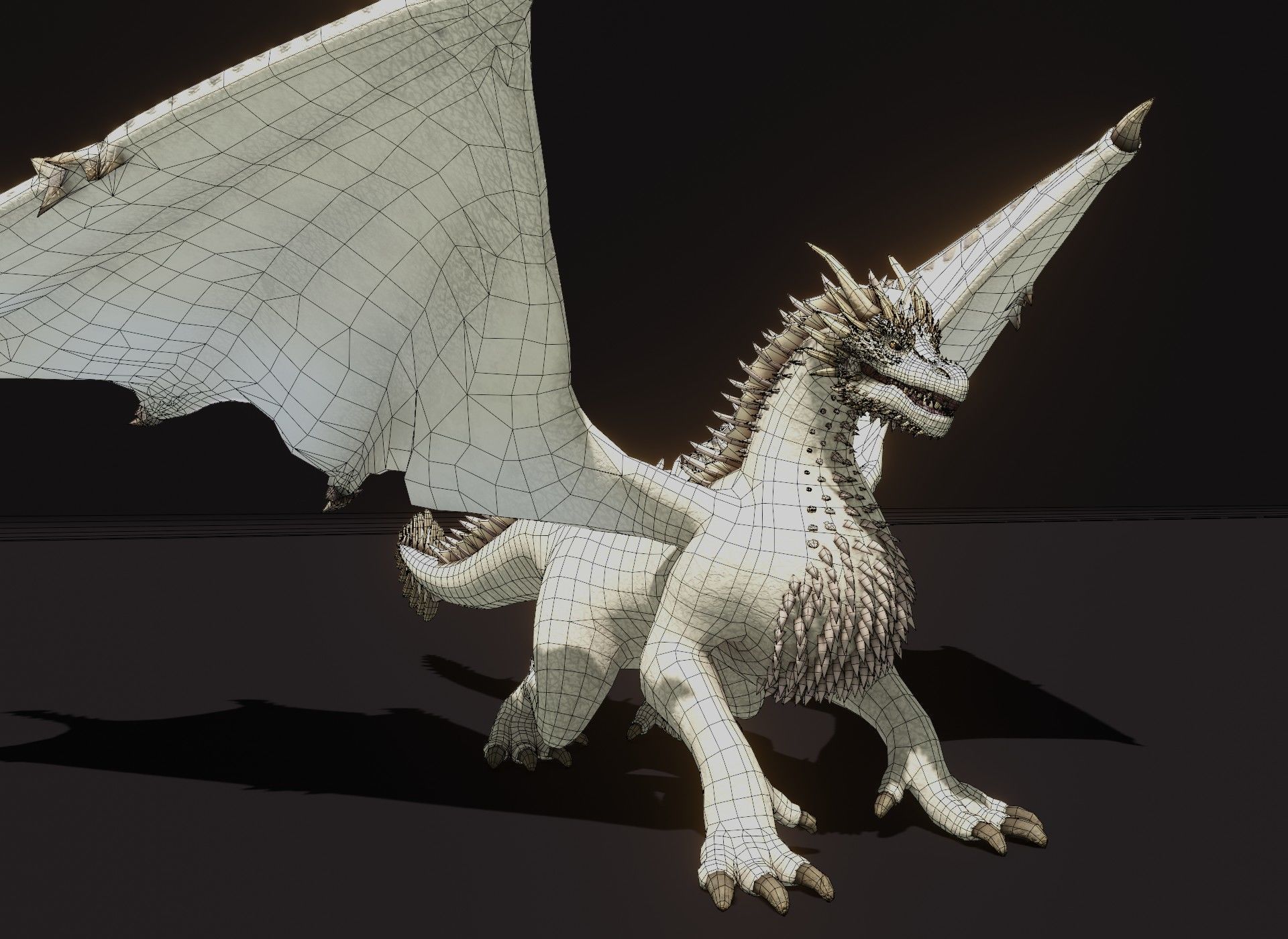 Realistic White Dragon Animated 3D Model Low-poly 3D model_23