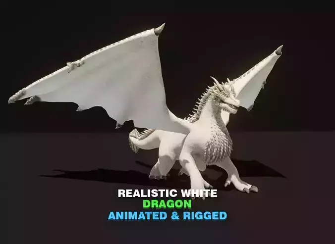 Realistic White Dragon Animated 3D Model Low-poly 3D model