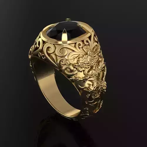 Ring for men with engravings and oval diamond 4878