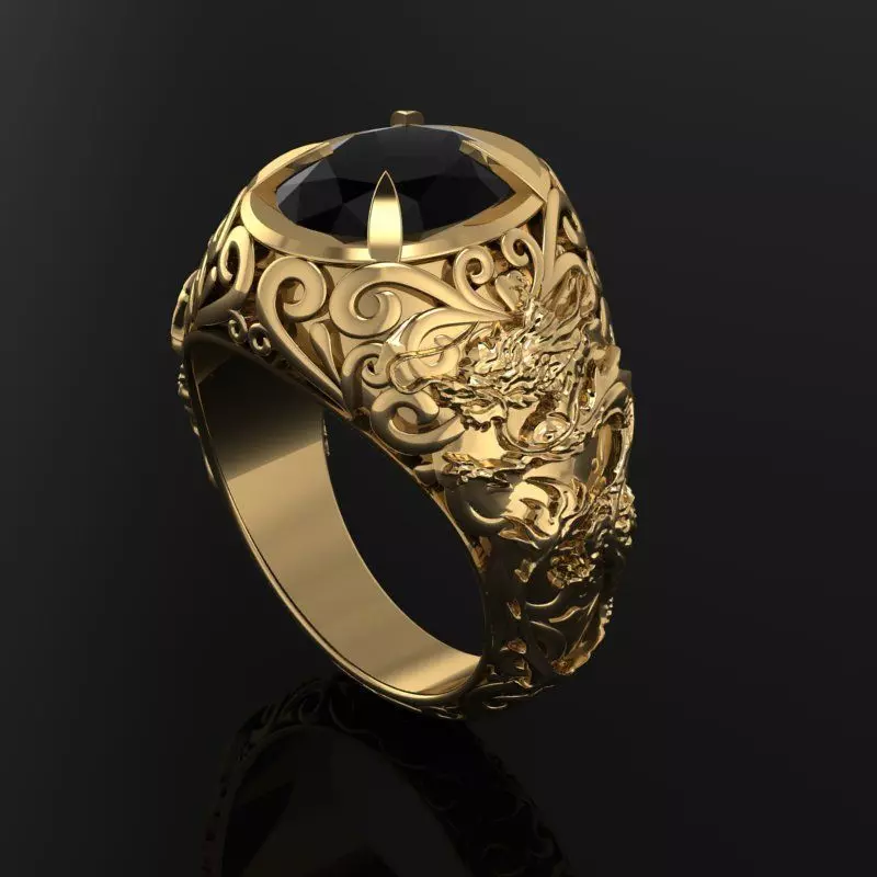 Ring for men with engravings and oval diamond 4878 3D print model