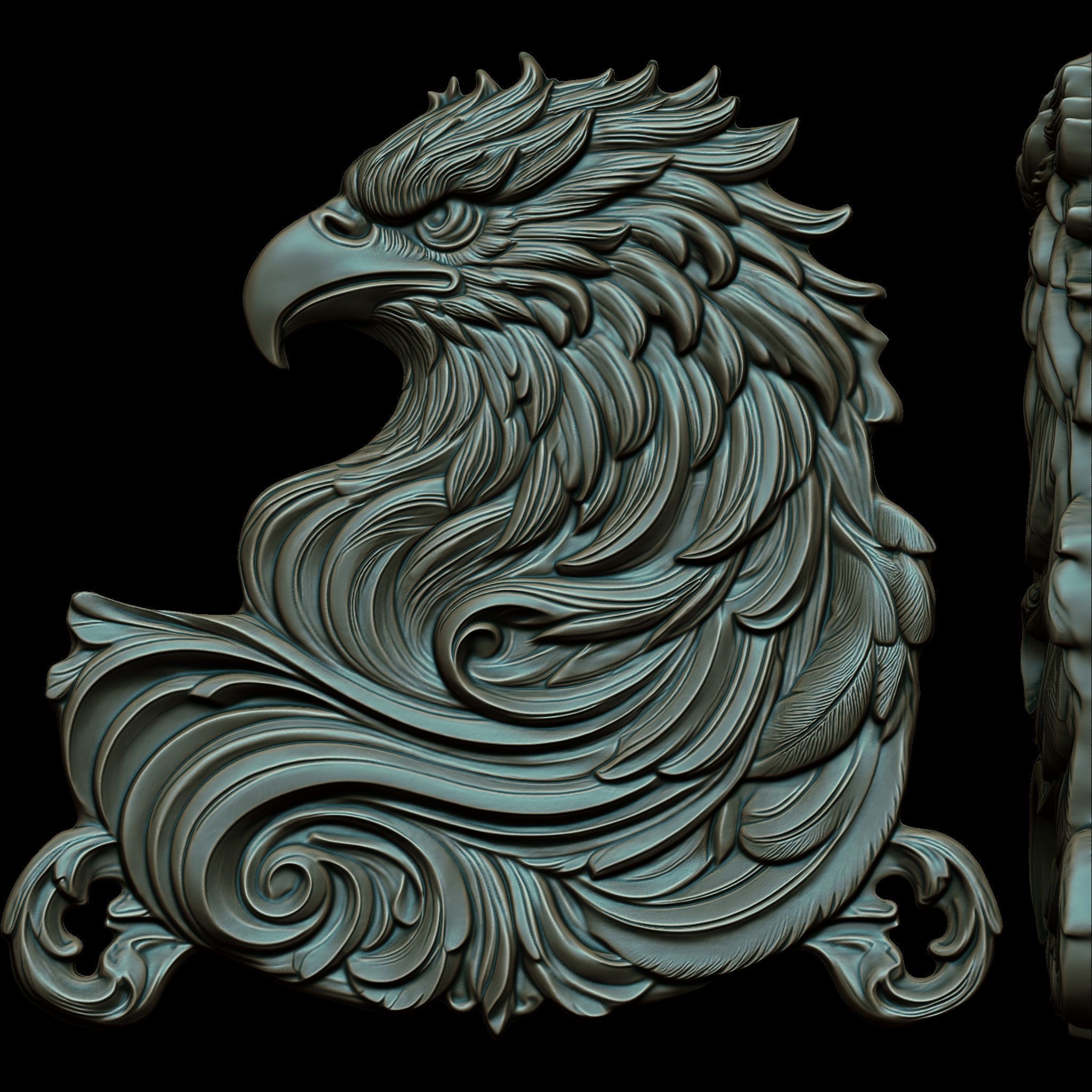Eagle Head Relief No1 STL file for 3d Printing or CNC 3D print model_4