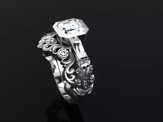 Engagement ring with emerald and perfect matching band 4879