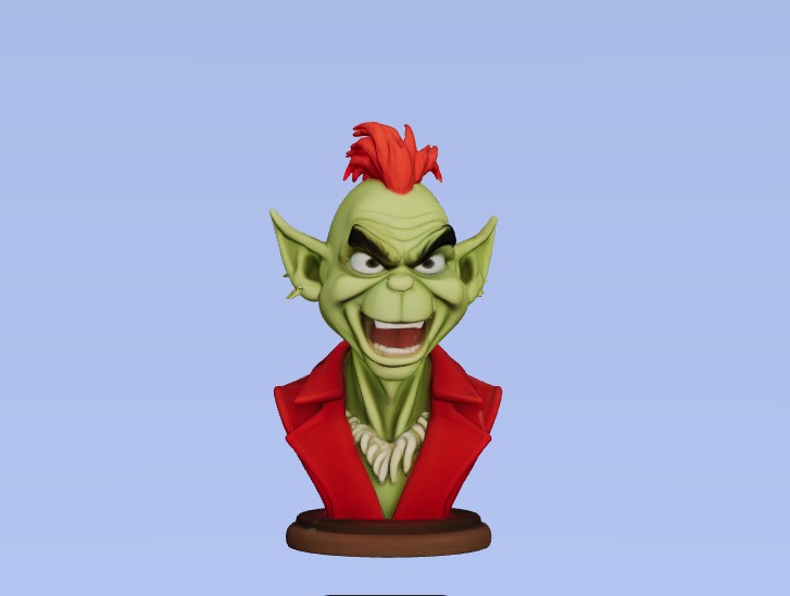 Grinch Bust 3D Model  Iconic Holiday Character Sculpture 3D print model_2