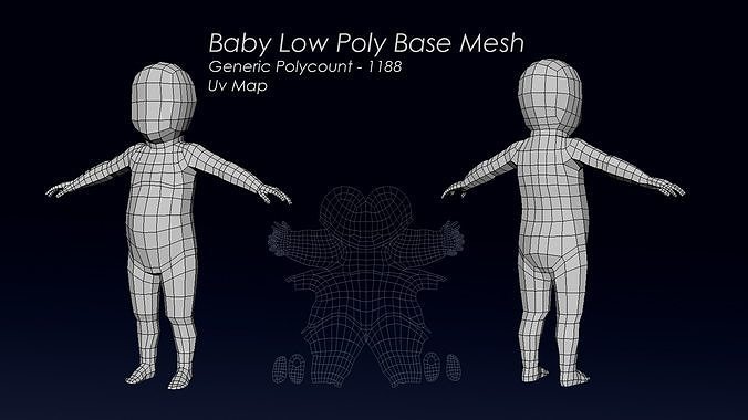 Baby low poly base mesh Low-poly 3D model