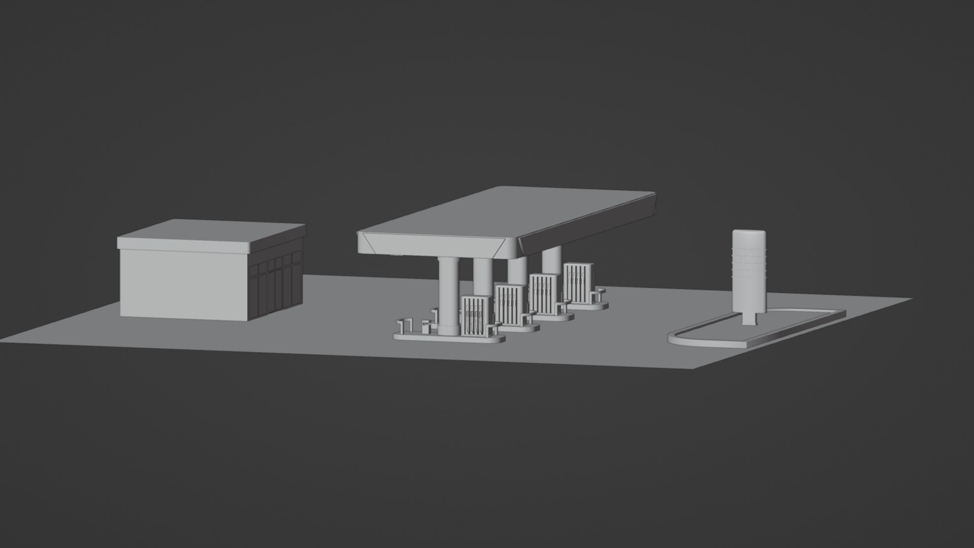 Gas station  Low-poly 3D model_1