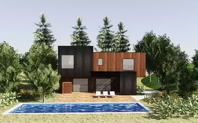 Contemporary Home with Poolside Terrace 3D model