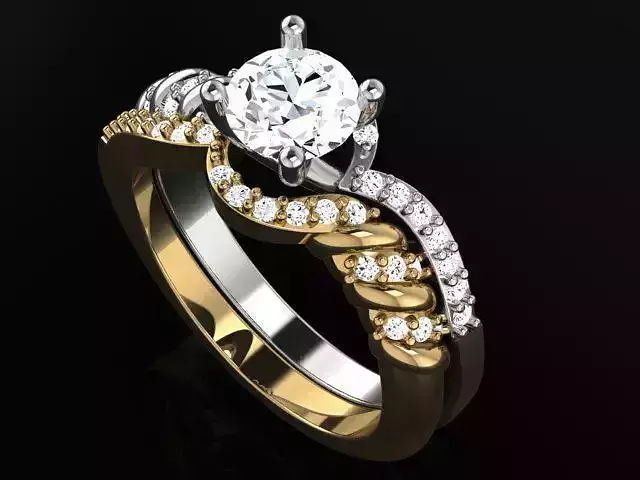 Twisted Ring with round diamond and perfect matching band 4883