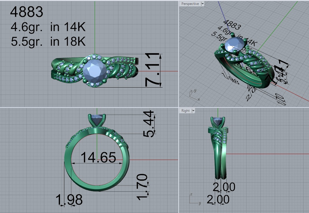 Twisted Ring with round diamond and perfect matching band 4883 3D print model_1
