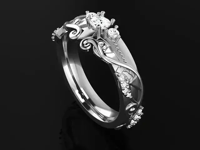 Ring with round stone and engraving 4884