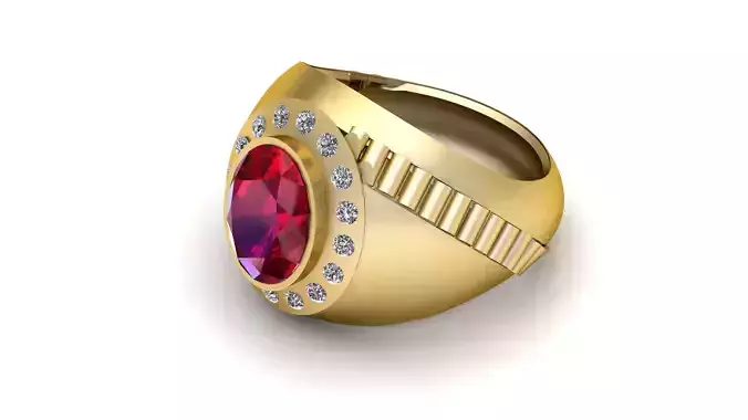 VINTAGE RUBY DIAMOND GOLD RING 3D PRINTABLE MODEL